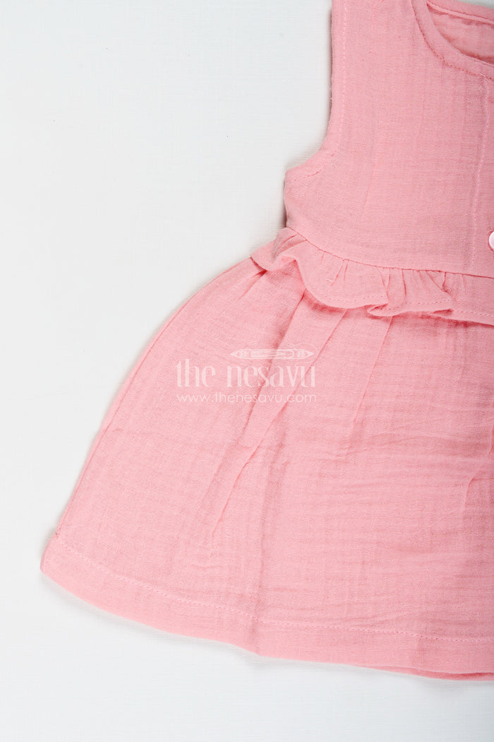 The Nesavu Baby Cotton Frocks Baby Girl Everyday Dress with Bunny Embroidery Nesavu Nesavu Baby Girl Everyday Cotton Frock Bunny Embroidery Ruffled Sleeveless Design