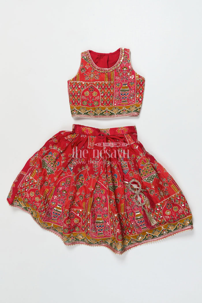 The Nesavu Girls Lehenga Choli Baby Girl Lehenga Choli for Traditional Festivals and Weddings Nesavu 16 (1Y) / Red GL778A-16 Nesavu baby girl lehenga choli in embroidered viscose silk for weddings and festive celebrations