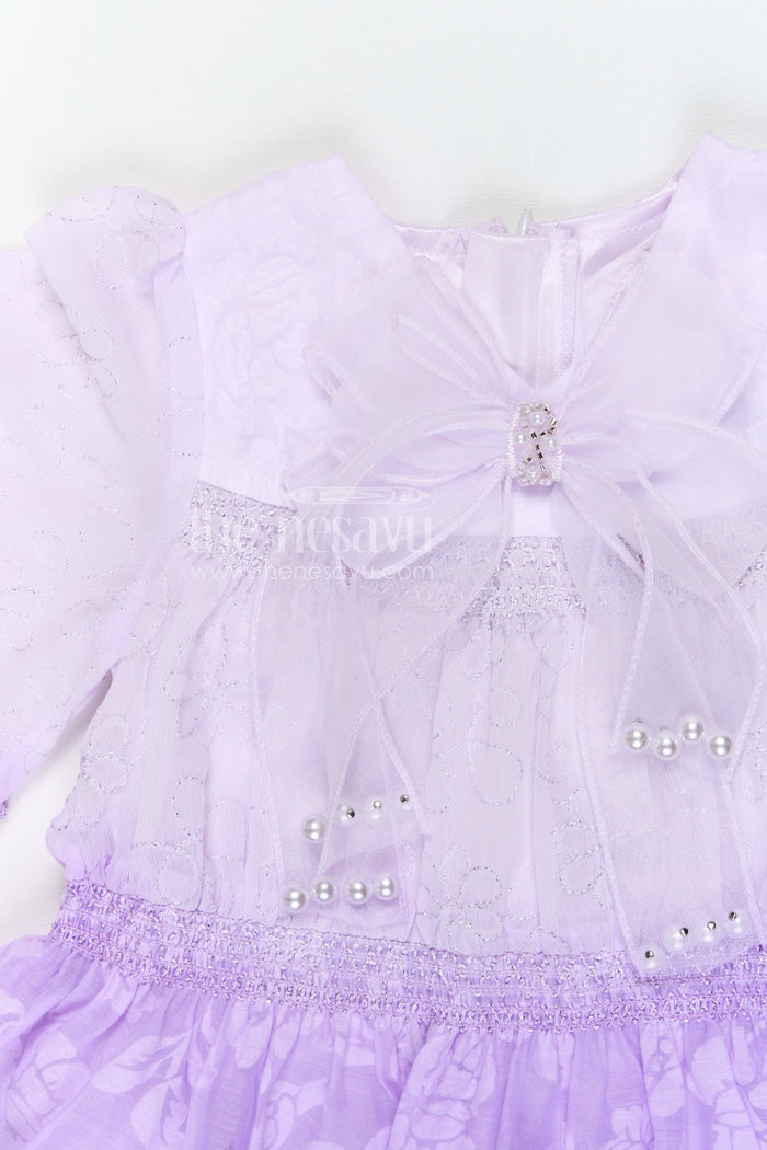 The Nesavu Girls Cotton Frock Baby Girl Party Frock for Birthdays and Special Occasions Nesavu Nesavu baby girl party frock for birthdays with georgette fabric and thread embroidery layered flared design