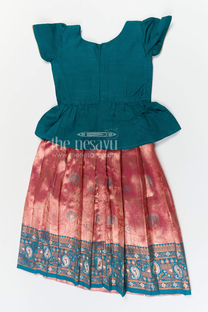 The Nesavu Pattu Pavadai Baby Girl Pattu Pavadai for Festivals and Family Celebrations Nesavu Nesavu baby girl pattu pavadai for festivals and family celebrations with semi banaras silk flared traditional design