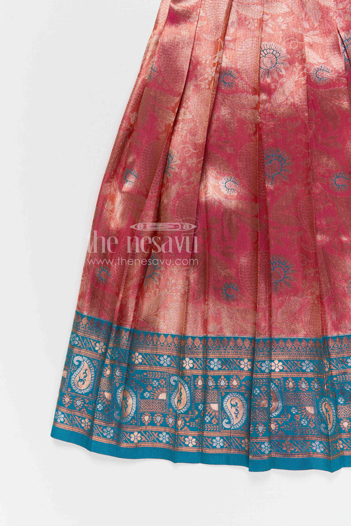 The Nesavu Pattu Pavadai Baby Girl Pattu Pavadai for Festivals and Family Celebrations Nesavu Nesavu baby girl pattu pavadai for festivals and family celebrations with semi banaras silk flared traditional design