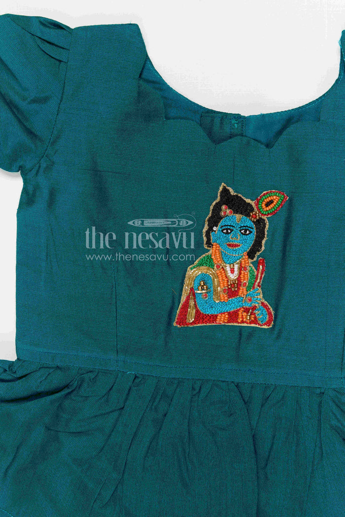 The Nesavu Pattu Pavadai Baby Girl Pattu Pavadai for Festivals and Family Celebrations Nesavu Nesavu baby girl pattu pavadai for festivals and family celebrations with semi banaras silk flared traditional design