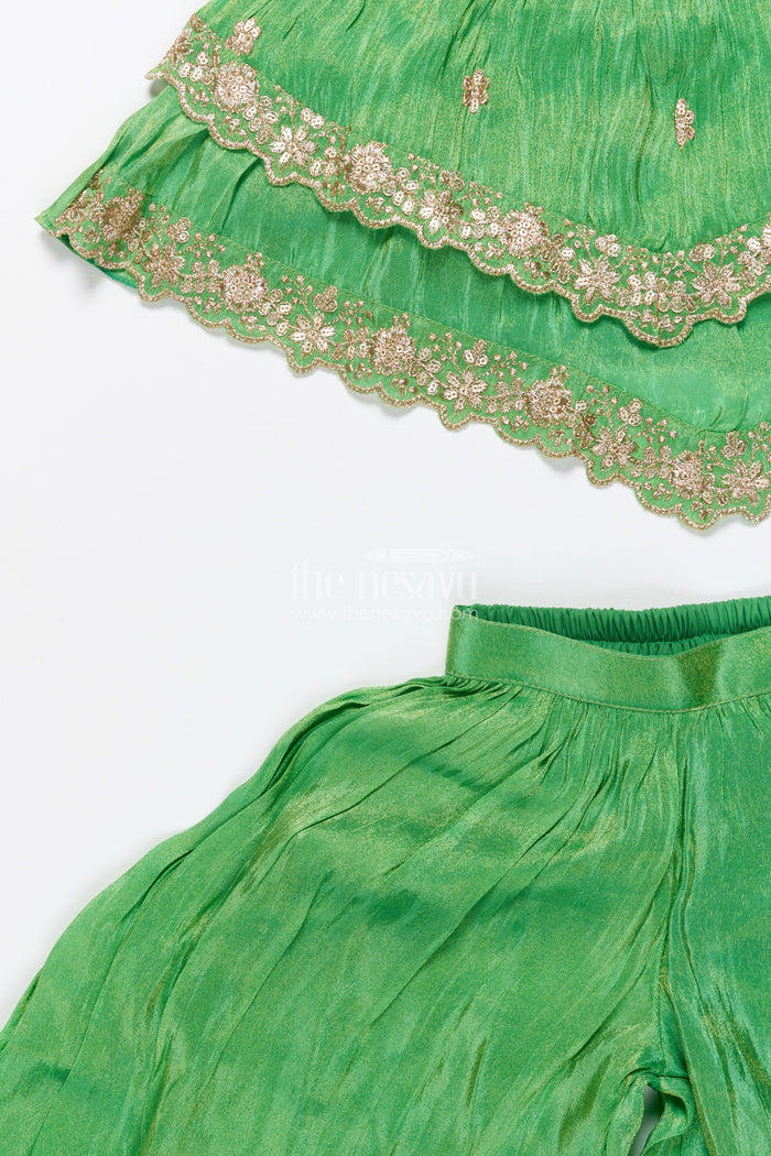 The Nesavu Girls Sharara / Plazo Set Baby Girl Sharara Dress for Festive Celebrations and Ethnic Days Nesavu Nesavu baby girl sharara dress green viscose silk Diwali ethnic wear days