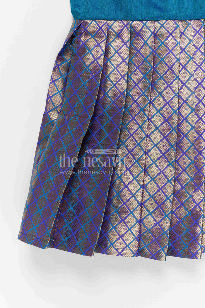 The Nesavu Silk Frock Baby Girl Silk Frock for Festive Occasions Nesavu Nesavu baby girl silk frock for weddings and festive occasions with raw silk bodice and semi banaras flared skirt