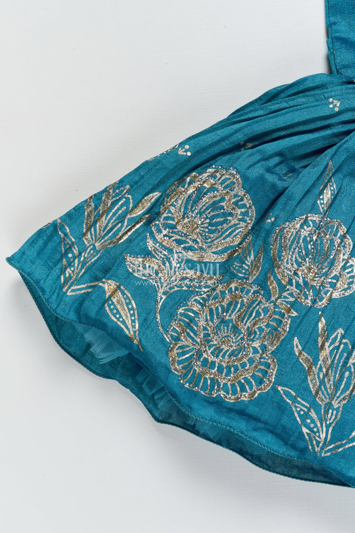 The Nesavu Silk Frock Baby Girl Silk Frock In Blue with Designer Yoke for Festive Functions Nesavu Nesavu baby girl silk frock blue chinnon designer yoke  perfect weddings special occasions