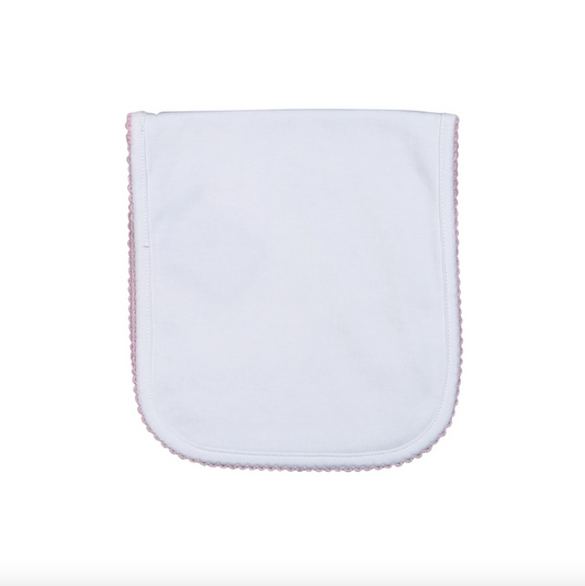 Baby Loren- White Burping Pad Pink Picot Trim.