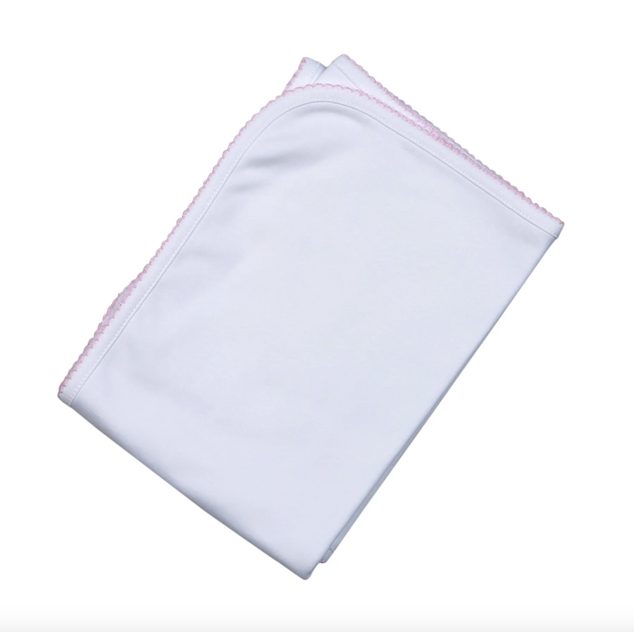 Baby Loren- White Receiving Blanket Pink Picot