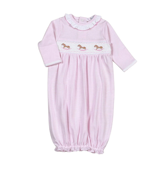 Baby Loren-Pink Rocking Horse Hand Smocked Pima Gown