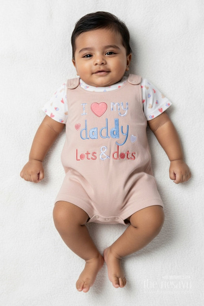 The Nesavu Baby Casual Sets Baby Romper Set with Embroidered Message for Casual Everyday Cuteness Nesavu 10 (NB) / Brown BCS482A-10 Nesavu baby romper embroidered daddy quote  cute comfy outfit everyday bonding moments