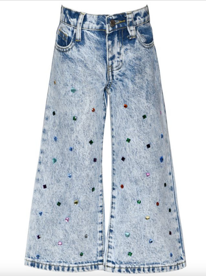 Baby Sara- Acid Wash Denim Pants with Rhinestones
