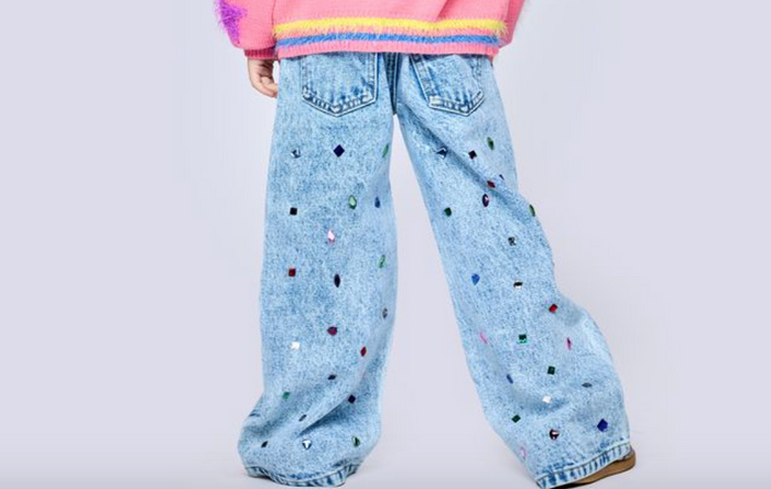 Baby Sara- Acid Wash Denim Pants with Rhinestones