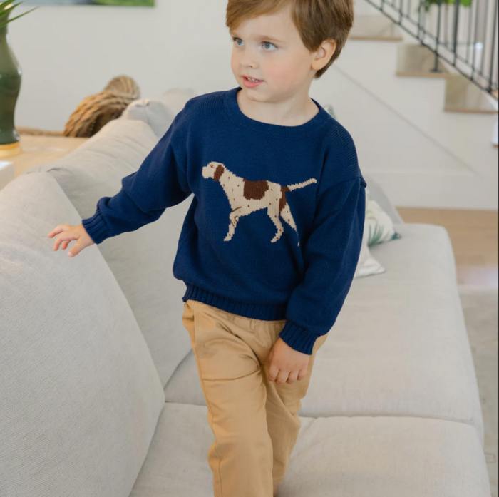 Bailey Boys-Crew Neck Sweater - Pointer on Navy