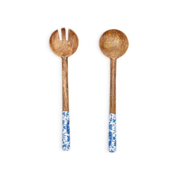 Blue Batik Set/2 Wood Serving Untensils
