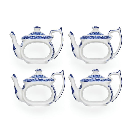 Blue Italian Teapot Napkin Rings Set of 4