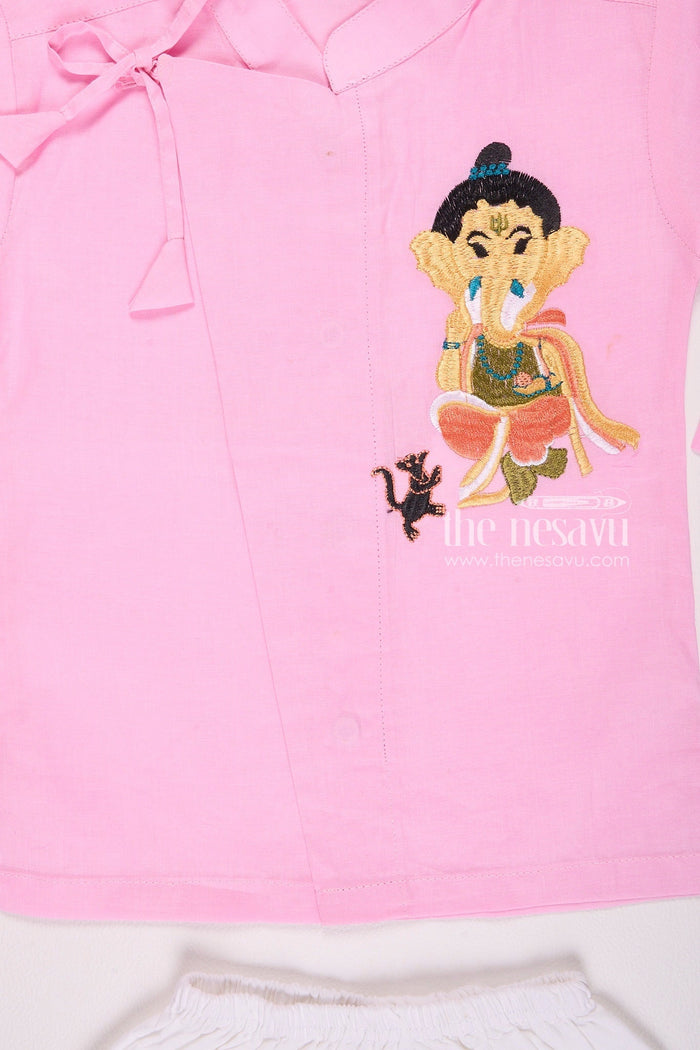 The Nesavu Boys Dothi Set Charming Pink Ganesh Utsav Baby Kurtha with Dothi Pant Set Nesavu Charming Pink Ganesh Utsav Baby Kurtha with Dothi Pant Set - Vinayakar Chaturthi