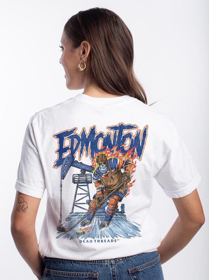 EDMONTON HOCKEY - “3 SKULL” PREMIUM T - SHIRT – T-Shirt – Dead Threads Apparel