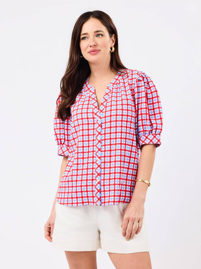 Elaine Top | Gingham Red + Blue: XS