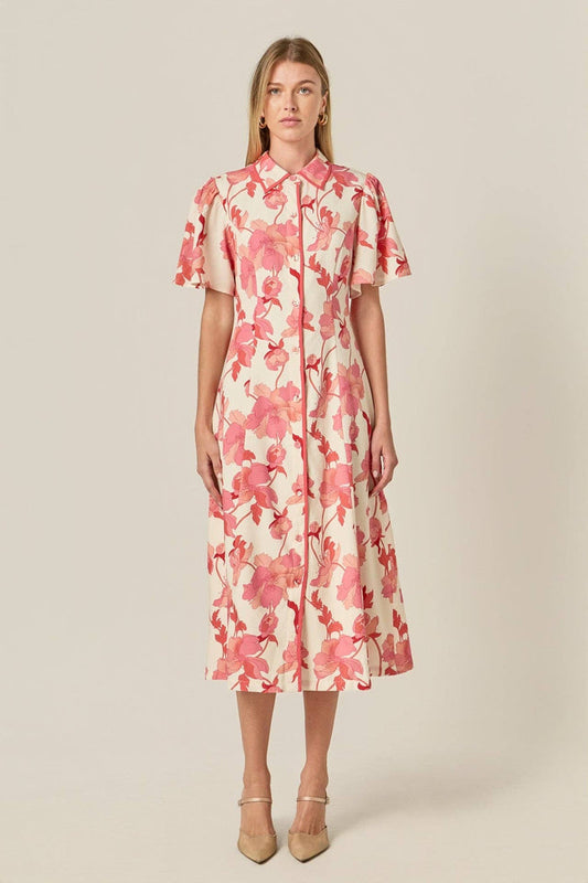 English Factory- A-Line Mini Shirt Dress: PINK/CREAM