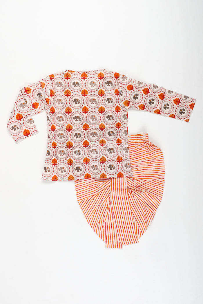 The Nesavu Boys Dothi Set Floral Digital Dhoti Kurta for Boys Cultural Function Wear Nesavu Nesavu Boys Party Wear Black Dhoti Set Cotton Copper Digital Print Formal Traditional Events