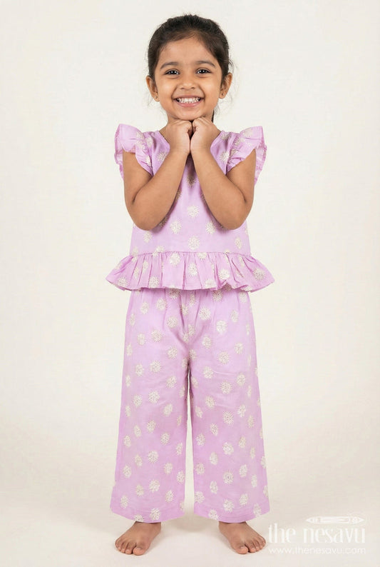 The Nesavu Girls Co-Ord Sets Girls Chikankari Plazo Set for Festive Events and Ethnic Day At School Nesavu 16 (1Y) / Purple GPS794B-16 Nesavu girls cotton chikankari plazo set  perfect ethnic school days festive wear