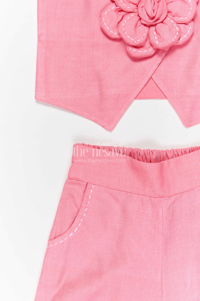 The Nesavu Girls Co-Ord Sets Girls Co Ord Set for Casual Outings and Birthday Wear Nesavu Nesavu girls cotton co ord set with floral applique for casual wear