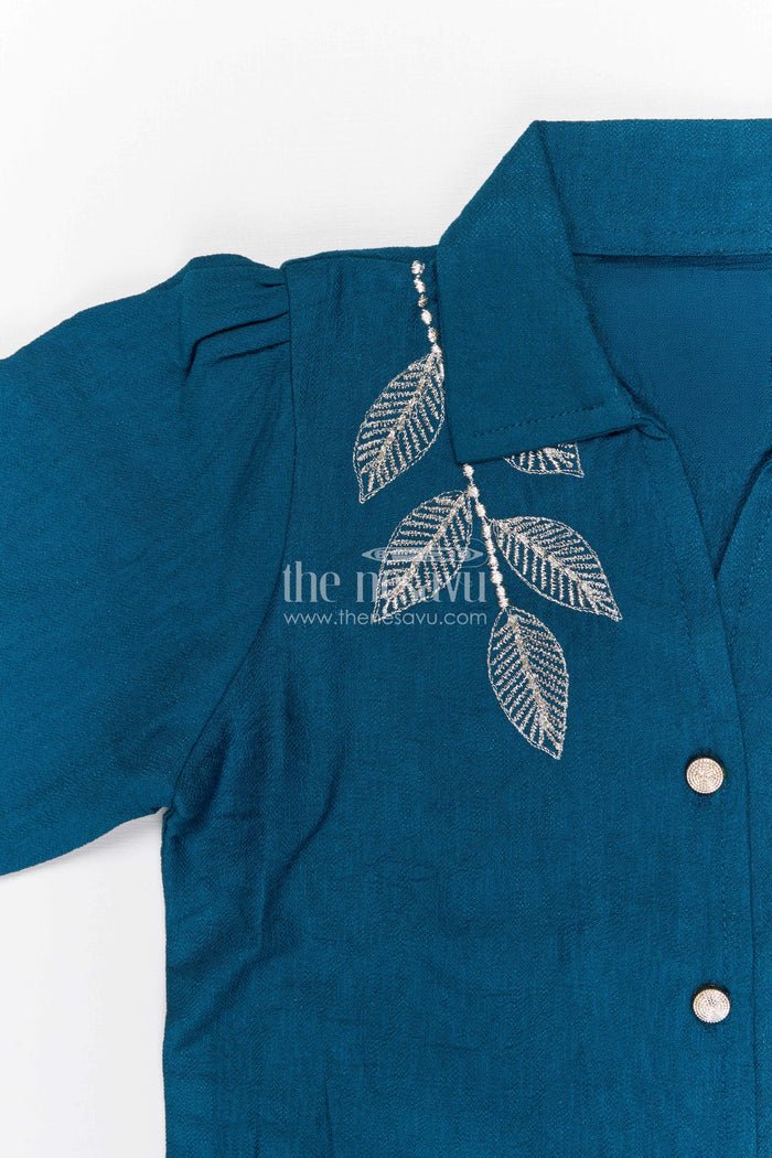The Nesavu Girls Co-Ord Sets Girls Co Ord Set for Festive Occasions and Family Outings Nesavu Nesavu girls cotton co ord set with thread embroidery for festive wear