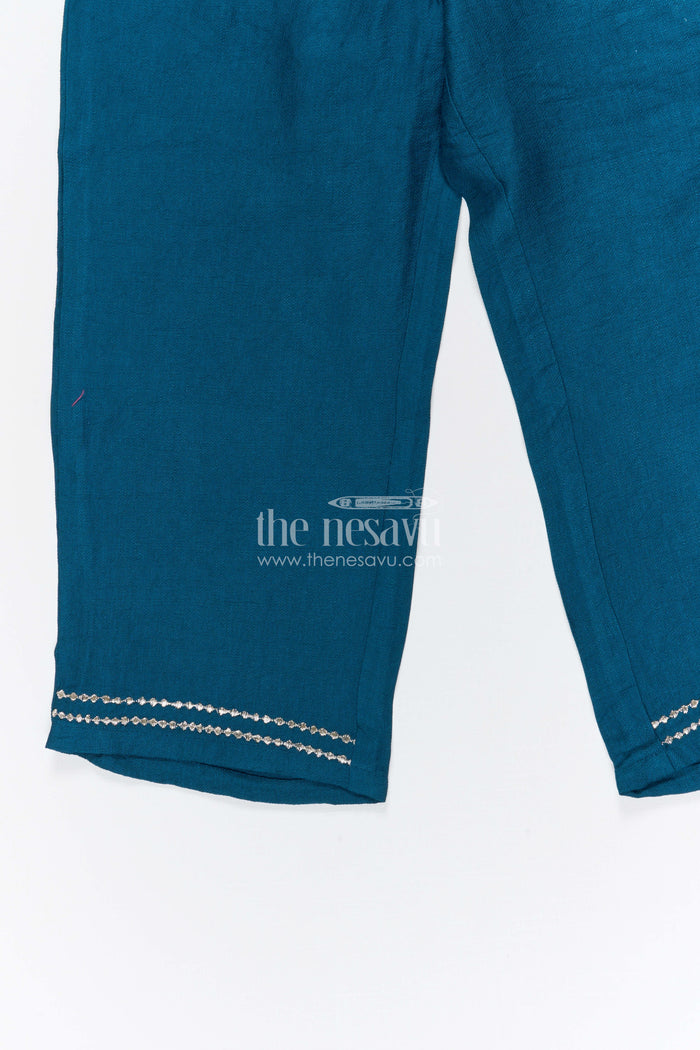 The Nesavu Girls Co-Ord Sets Girls Co Ord Set for Festive Occasions and Family Outings Nesavu Nesavu girls cotton co ord set with thread embroidery for festive wear
