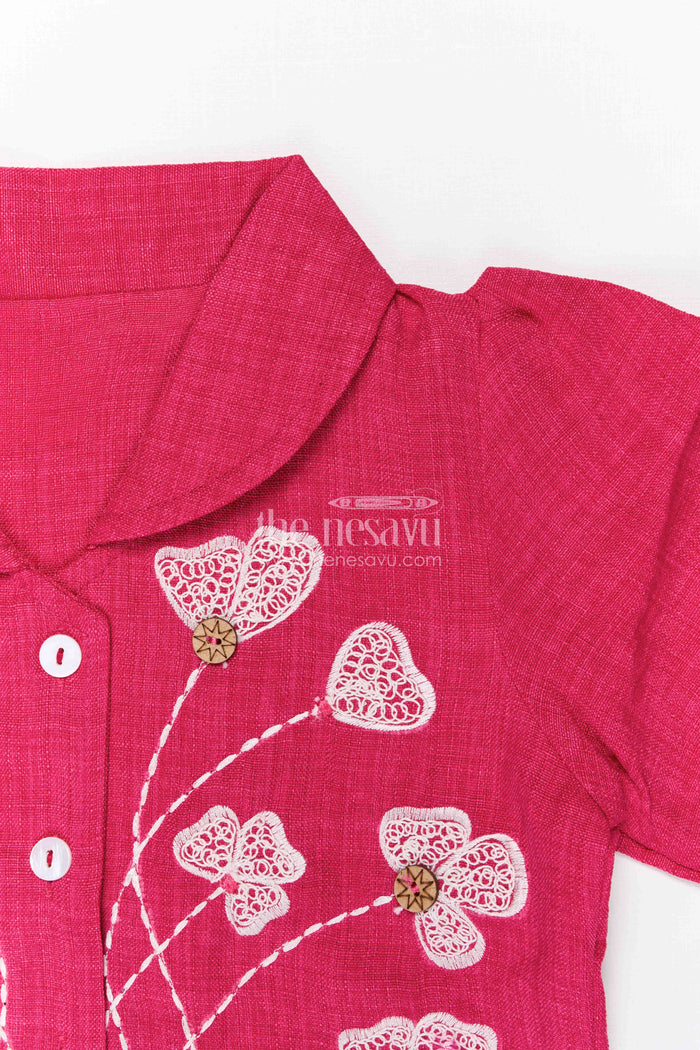 The Nesavu Girls Co-Ord Sets Girls Co Ord Set for Festive Outings and Family Gatherings Nesavu Nesavu girls cotton co ord set with thread embroidery for festive wear