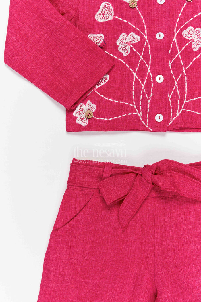 The Nesavu Girls Co-Ord Sets Girls Co Ord Set for Festive Outings and Family Gatherings Nesavu Nesavu girls cotton co ord set with thread embroidery for festive wear