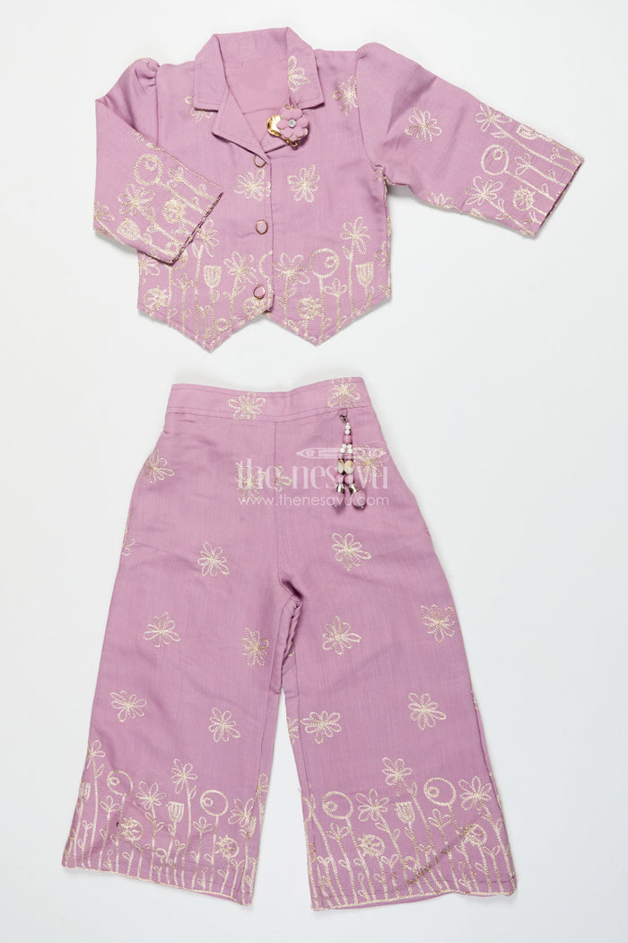 The Nesavu Girls Co-Ord Sets Girls Festive Co-Ord Set in Rayon with Zari Embroidery for Celebrations Nesavu 24 (5Y) / Purple GPS639B-24 Nesavu girls purple rayon co-ord set zari embroidery ethnic festive occasions