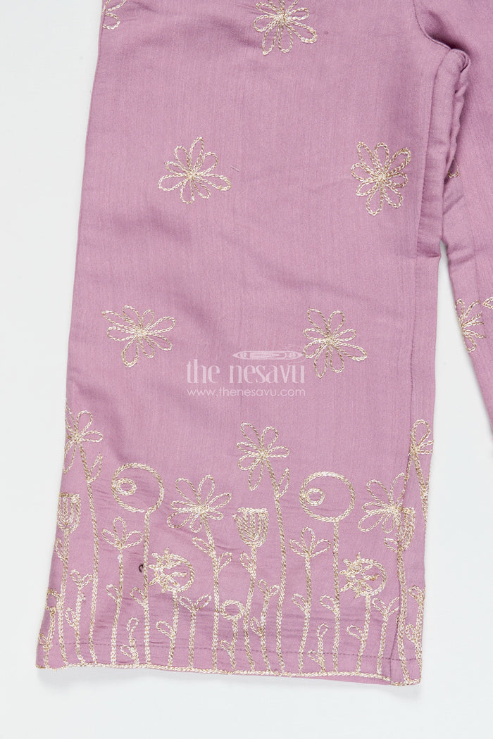 The Nesavu Girls Co-Ord Sets Girls Festive Co-Ord Set in Rayon with Zari Embroidery for Celebrations Nesavu Nesavu girls purple rayon co-ord set zari embroidery ethnic festive occasions