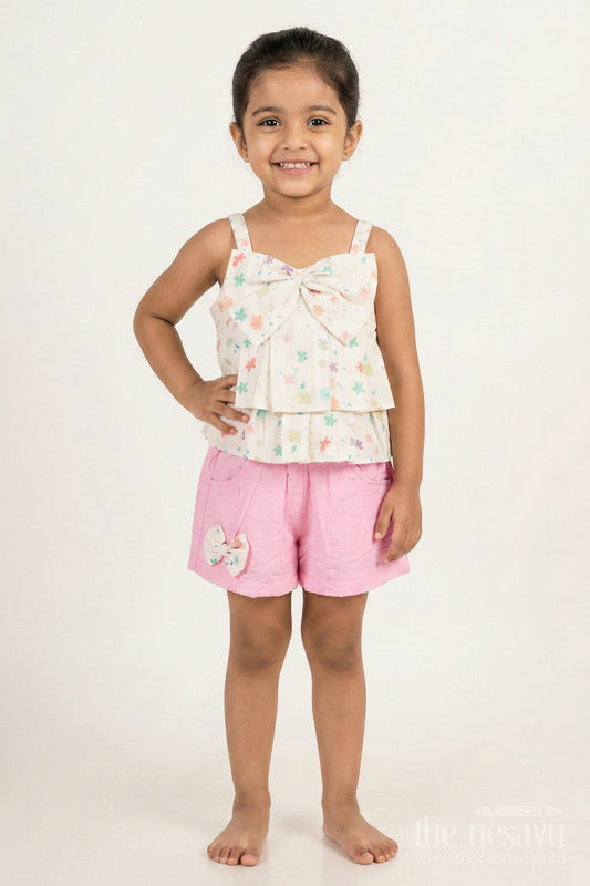 The Nesavu Girls Casual Set Girls Floral Top with Pink Skirt – Casual Fusion Set Nesavu Nesavu girls floral digital print top with pink skirt – casual set