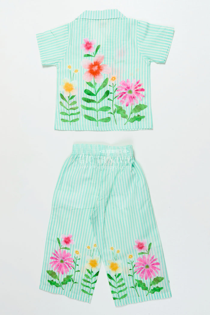 The Nesavu Girls Casual Set Girls Printed Cotton Set with Shirt and Pants for Outings and Play Nesavu Nesavu girls floral printed cotton set shirt pants perfect casual outfit sunny day adventures