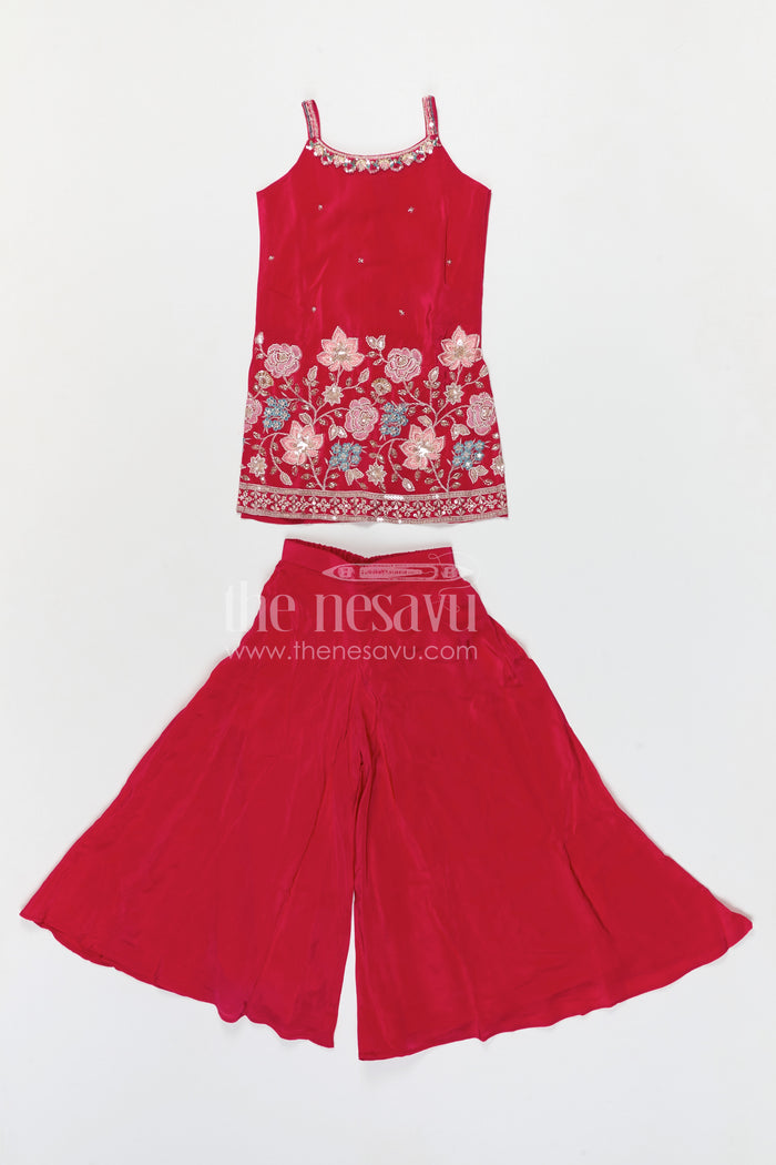 The Nesavu Girls Sharara / Plazo Set Girls Sharara Set for Festive Occasions and Party Wear Nesavu Nesavu girls sharara set for festive occasions with georgette fabric and embroidered yoke elegant party wear