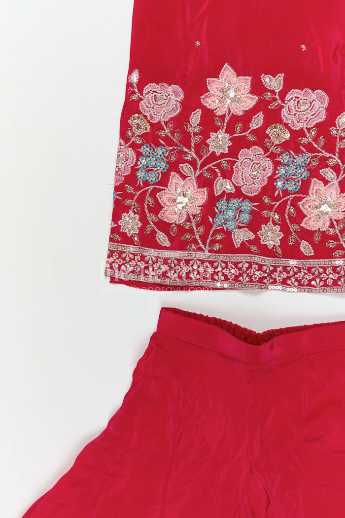 The Nesavu Girls Sharara / Plazo Set Girls Sharara Set for Festive Occasions and Party Wear Nesavu Nesavu girls sharara set for festive occasions with georgette fabric and embroidered yoke elegant party wear
