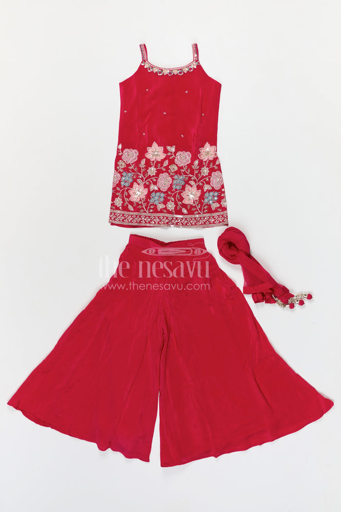 The Nesavu Girls Sharara / Plazo Set Girls Sharara Set for Festive Occasions and Party Wear Nesavu Nesavu girls sharara set for festive occasions with georgette fabric and embroidered yoke elegant party wear