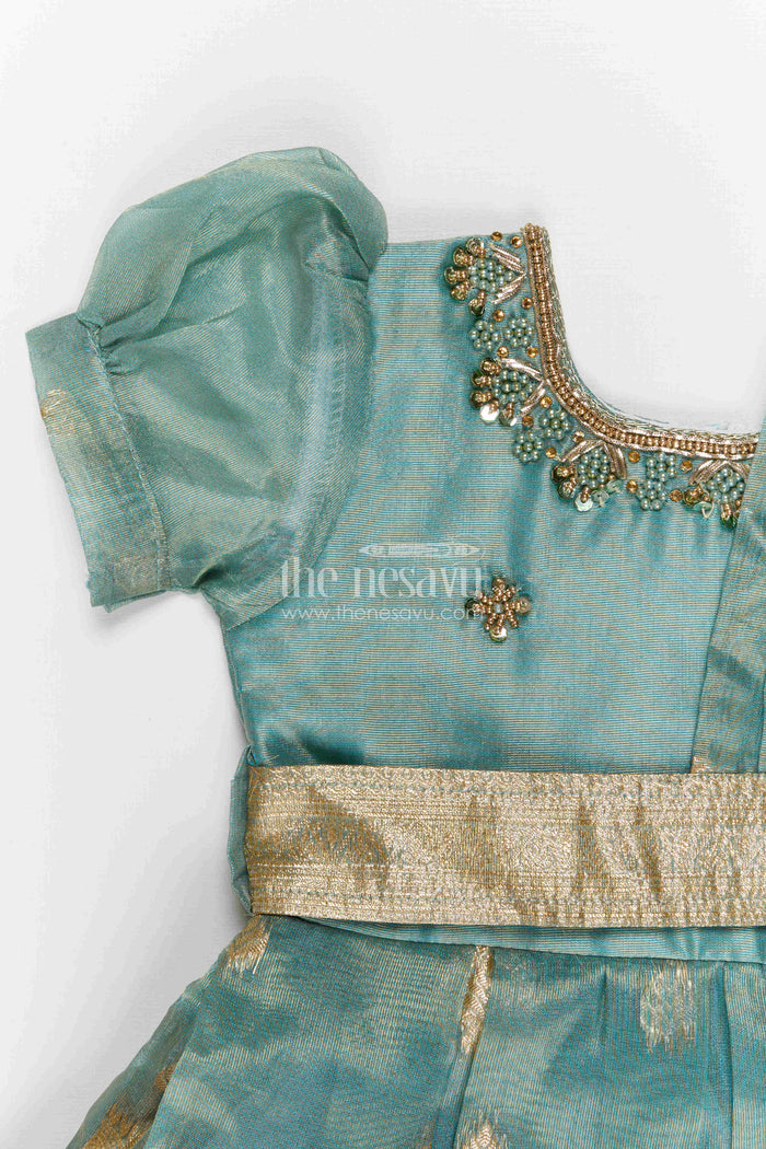 The Nesavu Silk Frock Girls Silk Frock for Festive Celebrations and Weddings Nesavu Nesavu girls blend silk frock with tissue skirt for weddings and festivals