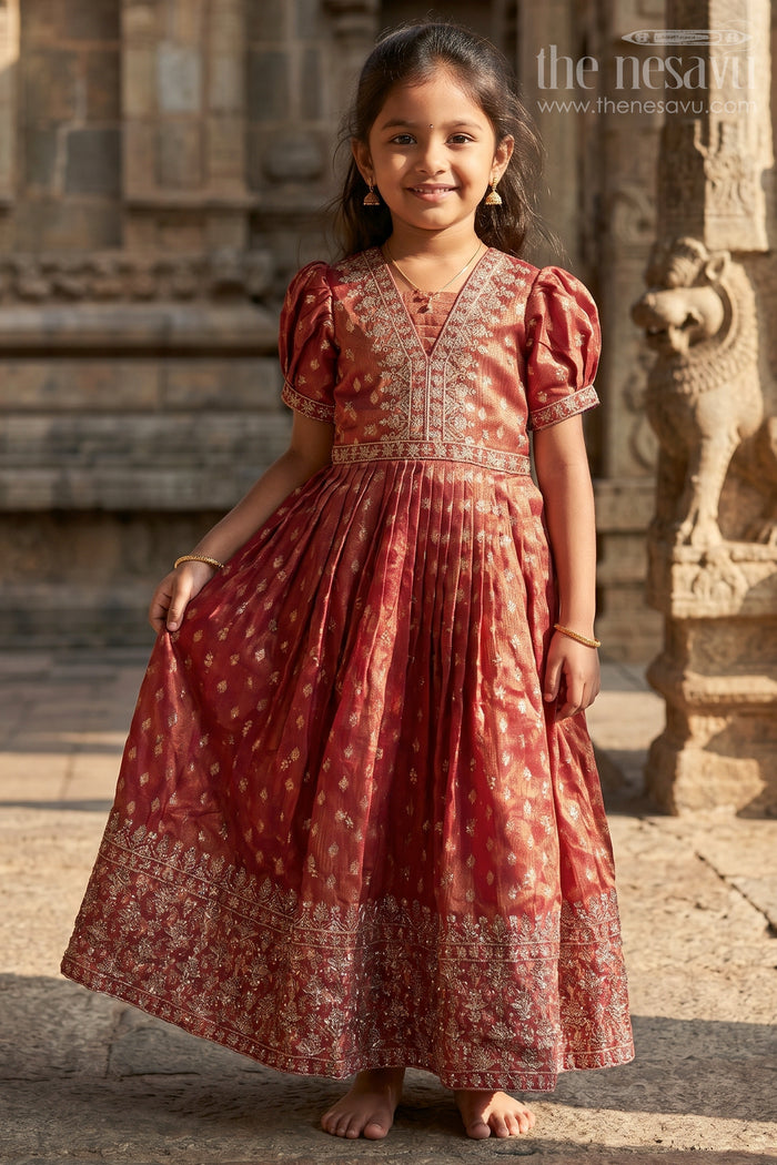 Girls Silk Gown with Banarasi Jacquard Design for Weddings and Special Occasions