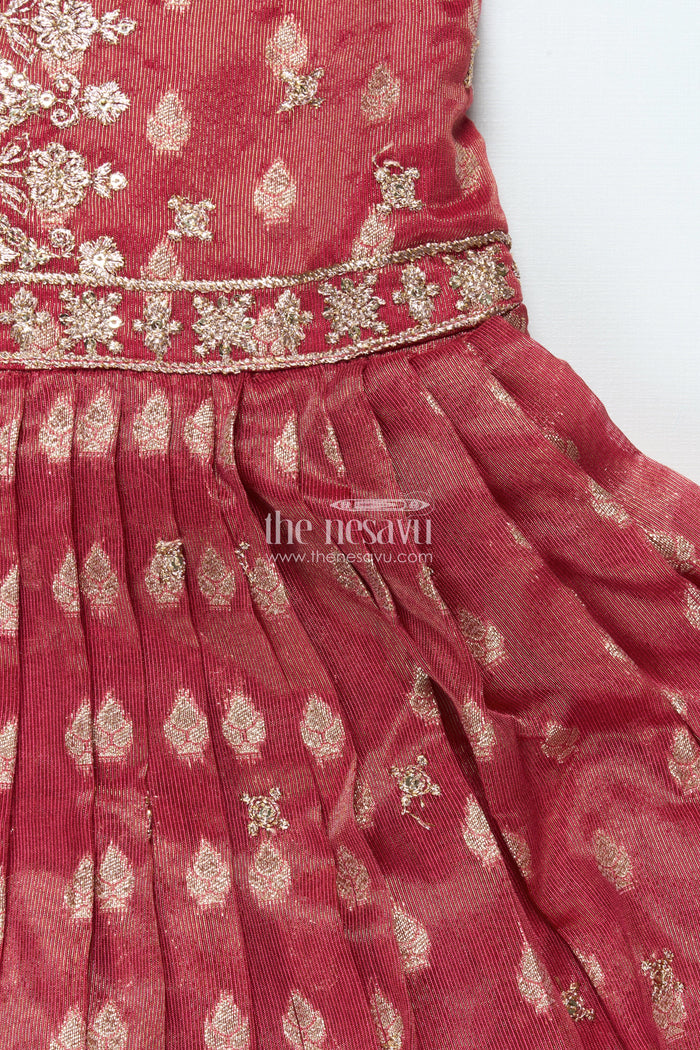 The Nesavu Girls Silk Gown Girls Silk Gown with Banarasi Jacquard Design for Weddings and Special Occasions Nesavu Nesavu girls silk gown Banarasi jacquard weave zari border perfect weddings festive days