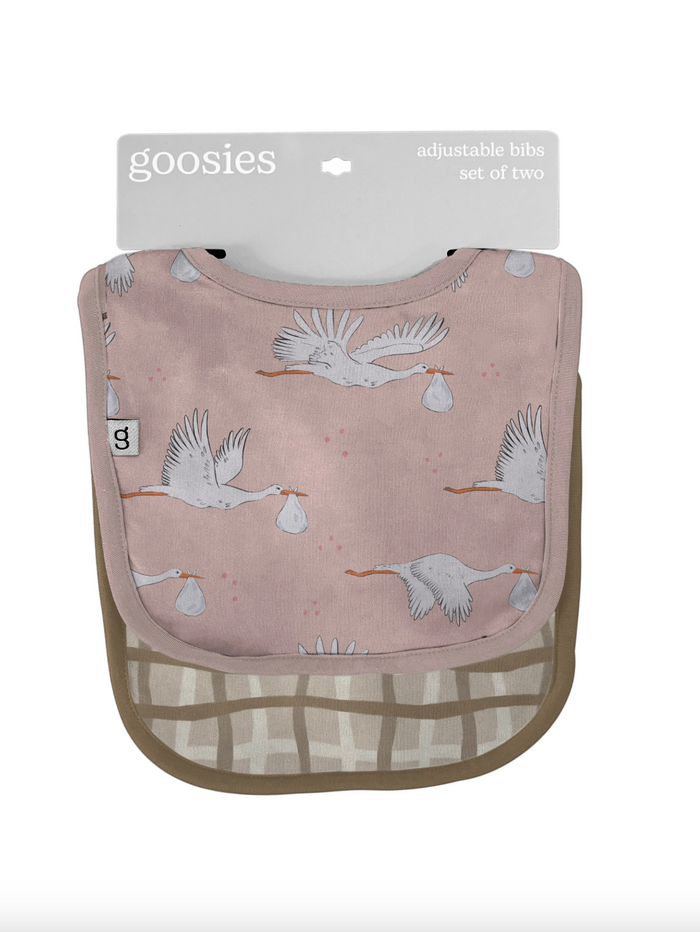 Goosies-Bib Set of 2 (Stork Pink/Tan Wavy Plaid)
