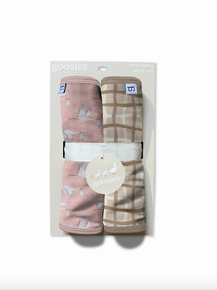 Goosies-Burp Cloths Set of 2 (Stork Pink/Tan Wavy Plaid)