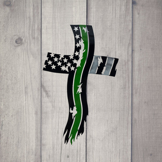 Green Line Cross Flag - Black and Silver
