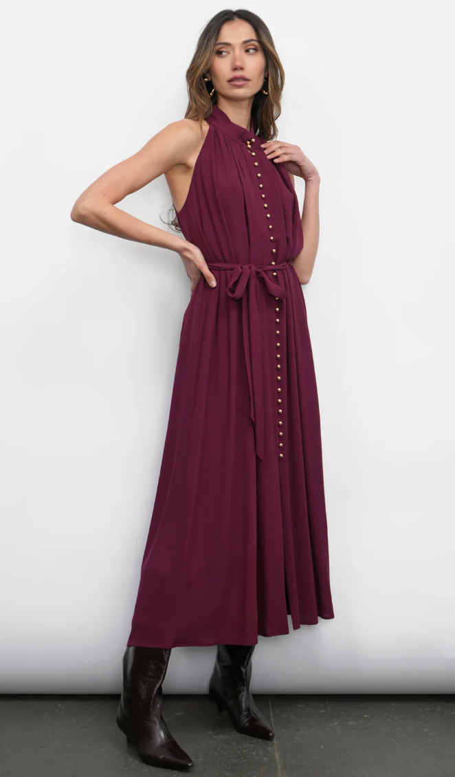 Greylin-Everley Button Up Tie Front Midi Dress