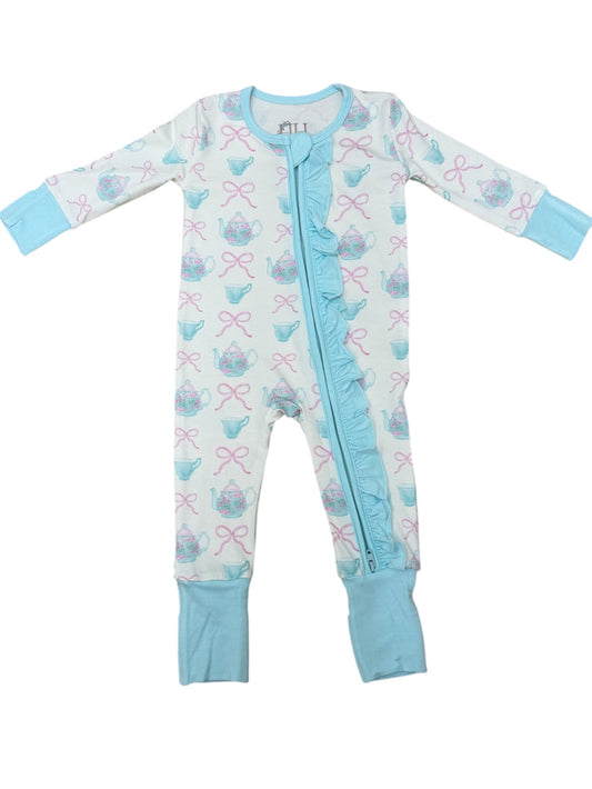 Hamner Hill- Girls Teacup Ruffle Double Zipper Romper