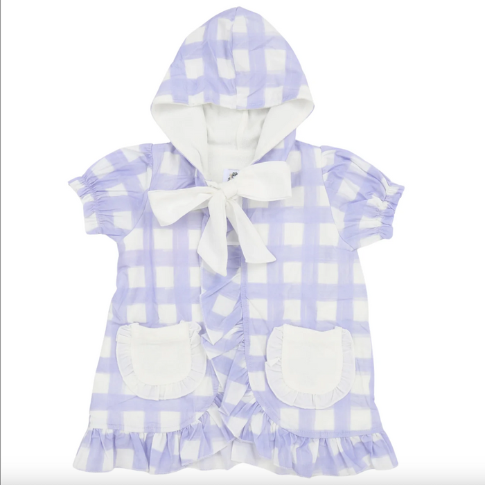 Hamner Hill-Girls Purple Check Hooded Bow Coverup