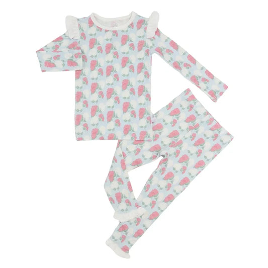 Hamner Hills-Girls Pink Hydrangea Ruffle Loungewear Set