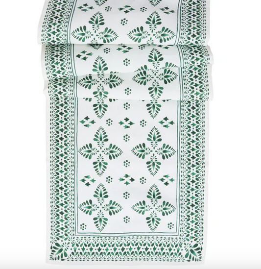 Iberian Border 18" x 90" Table Runner - Evergreen