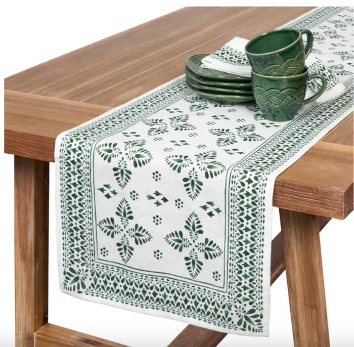 Iberian Border 18" x 90" Table Runner - Evergreen