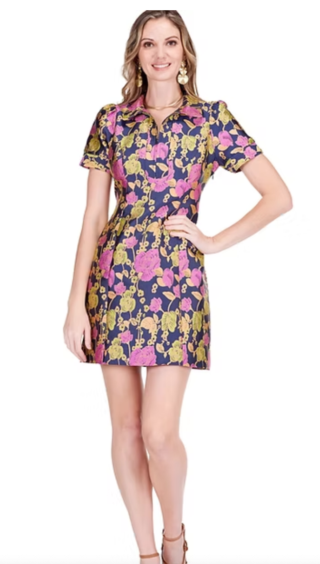 Jade-Vibrant Vines Front Zip Fitted Dress