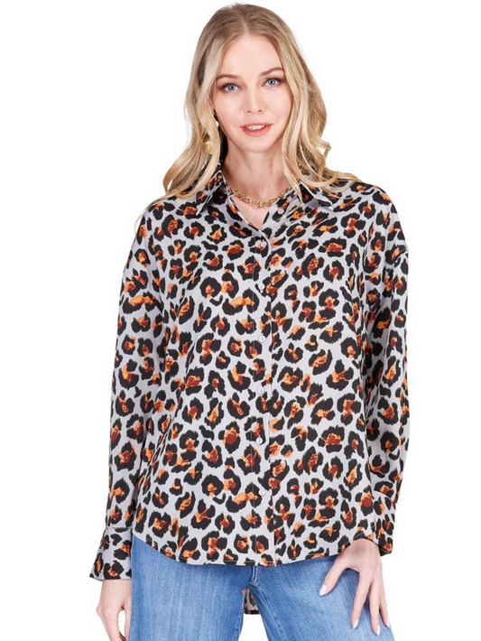 Joy Joy- Over Size Blouse- Molten Leopard